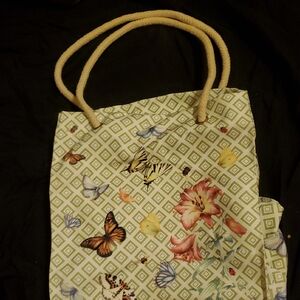 Lenox Green Tote with Floral and Butterfly Design